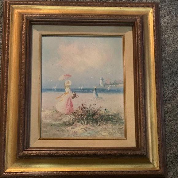 J Miller Woman with parasol. French Impressionist framed/signed oil painting